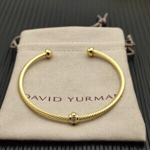 David Yurman Golden 3mm round bead white diamond bracelet